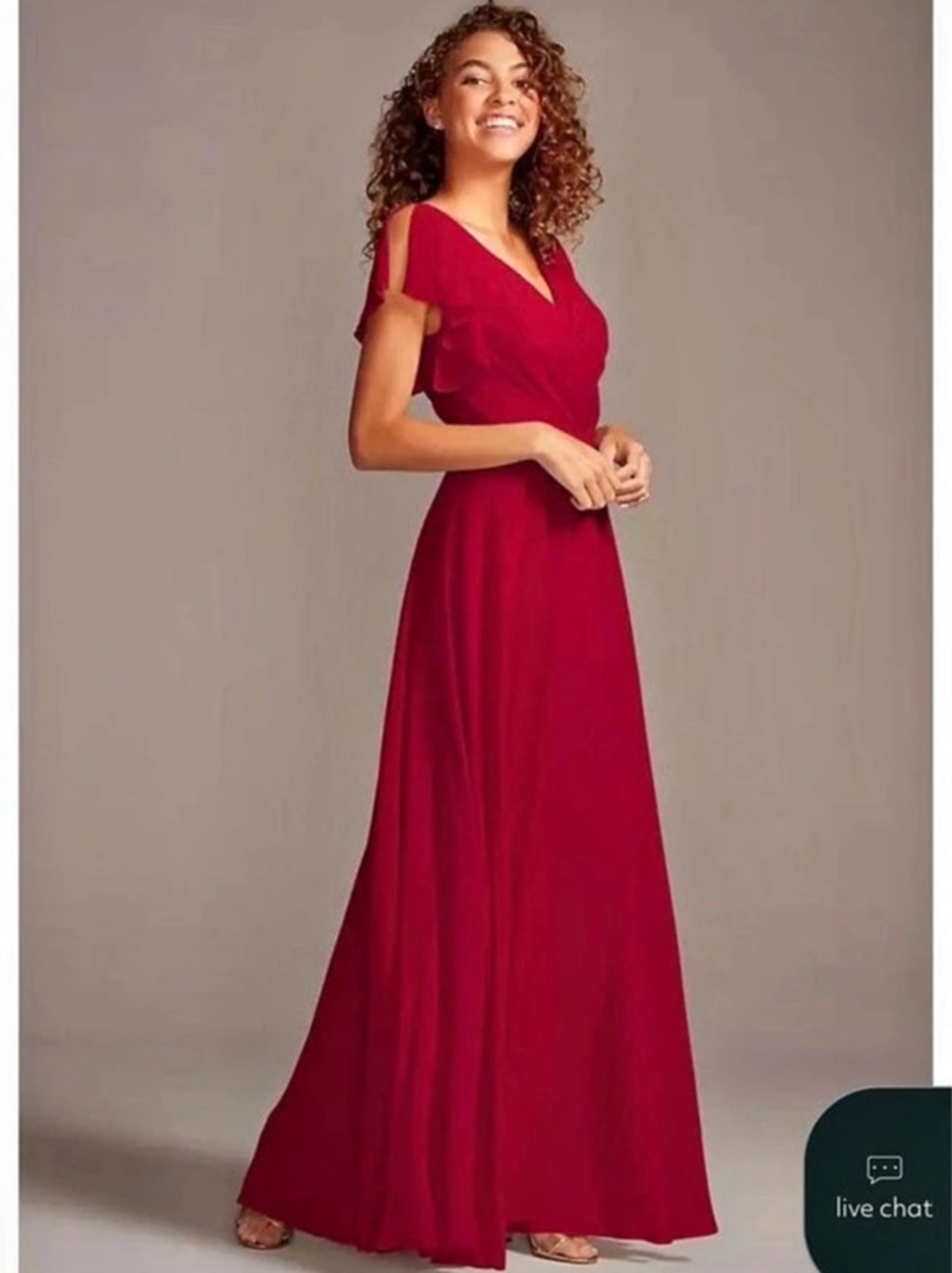 David's Bridal Flutter Sleeve Full Skirt Bridesmaid Dress Shade Apple
